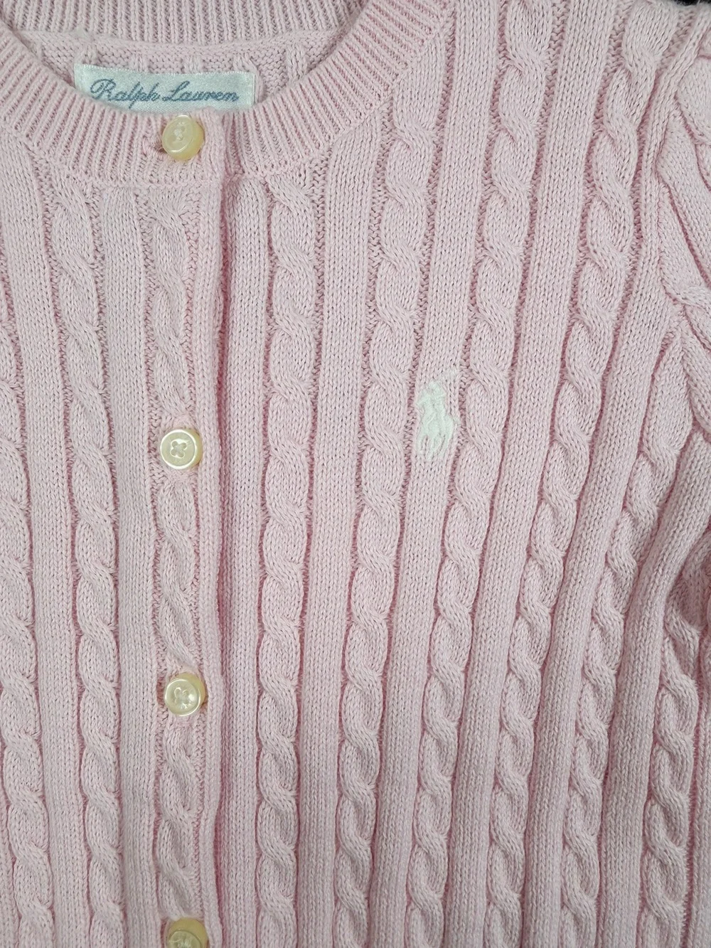 NWT RALPH LAUREN Girls Mini Cable Cotton Knit Cardigan - 24M
